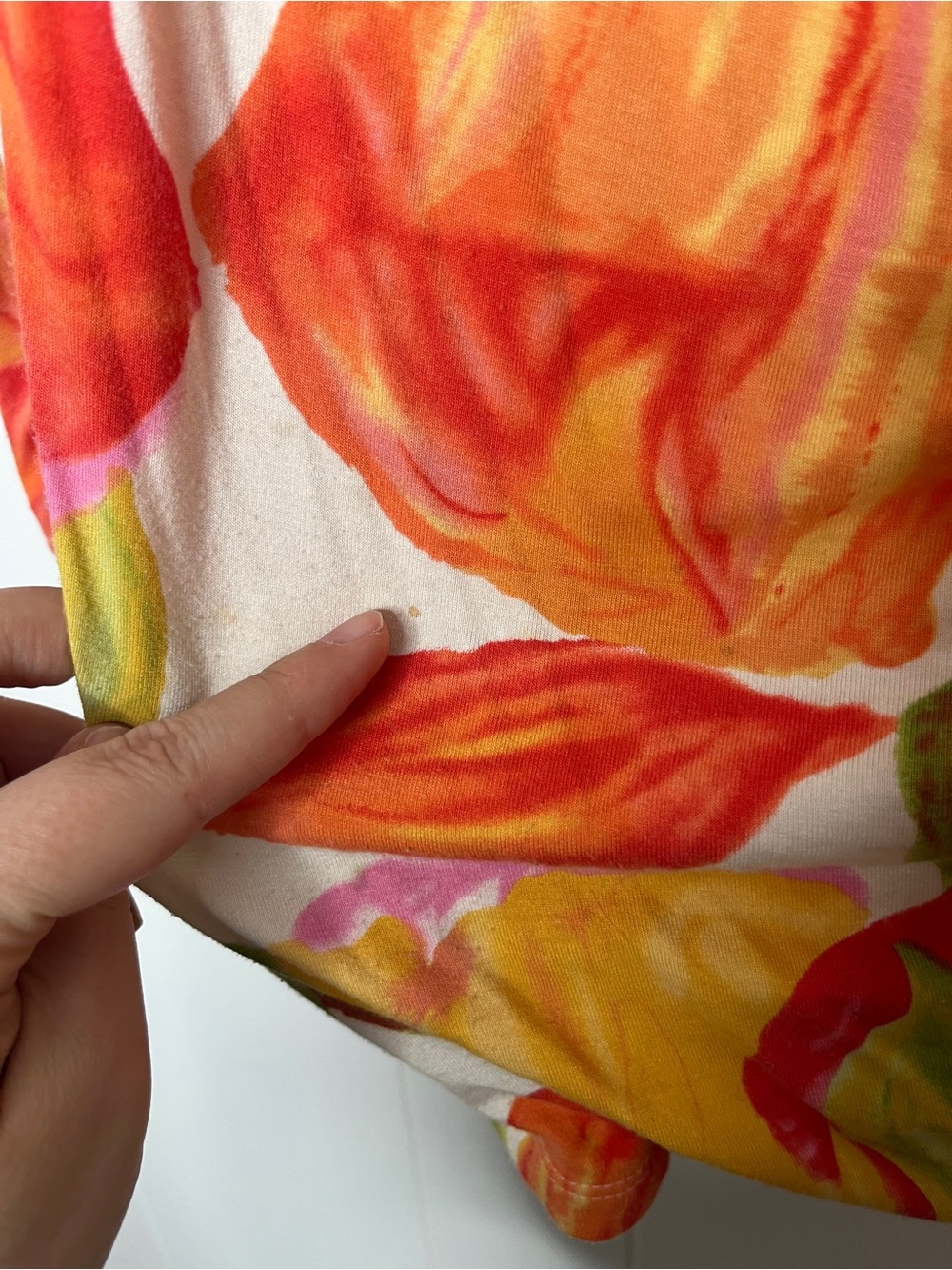CAbi Vibrant Floral Wrap-Front Long Sleeve Tunic in Orange, Pink & Green Size M - Picture 6 of 6